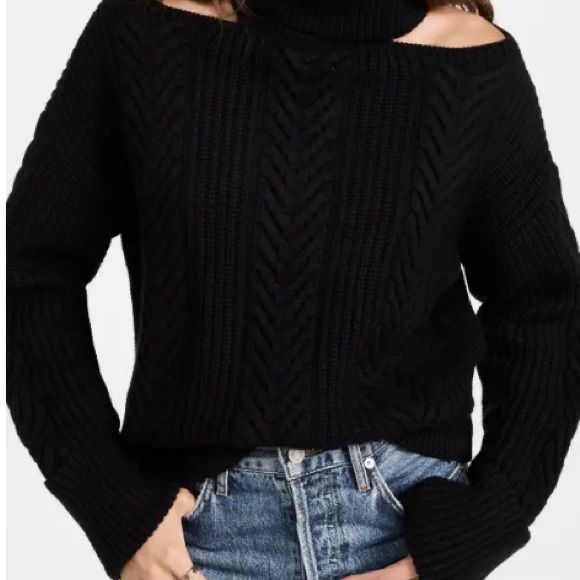 PAIGE | Lorilee Rollneck Cutout Cableknit Sweater Black Sz S - Picture 2 of 7